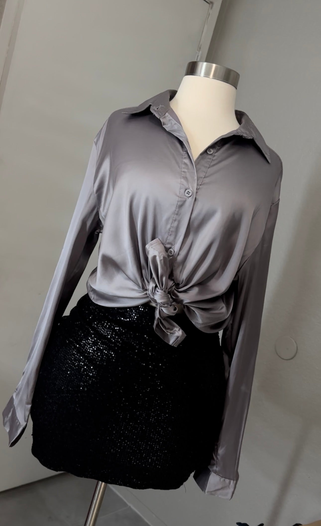 Silver Satin Top